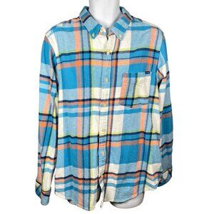 Chubbies Flannel Shirt Mens Size L Button Up Long Sleeve Blue Plaid Stretch